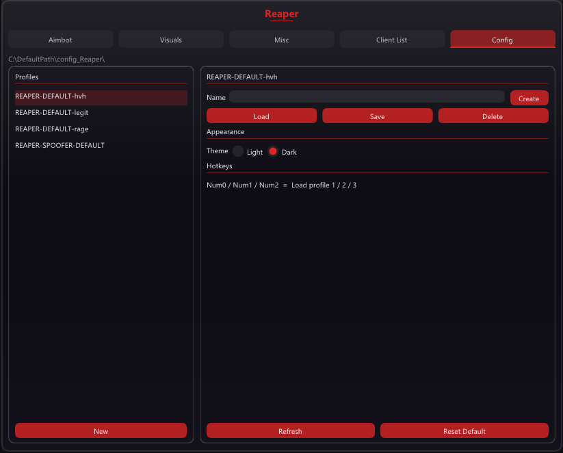 Reaper Config menu